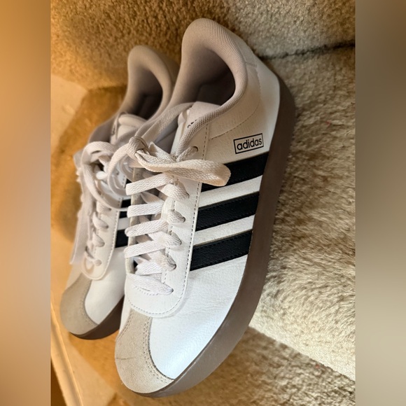 adidas Shoes - adidas White Low-Top Sneakers with Black Stripes